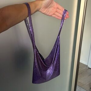 FANNIE SCHIAVONI Hailey Mesh Metallic Festival Draped Crop Top in Purple Size S